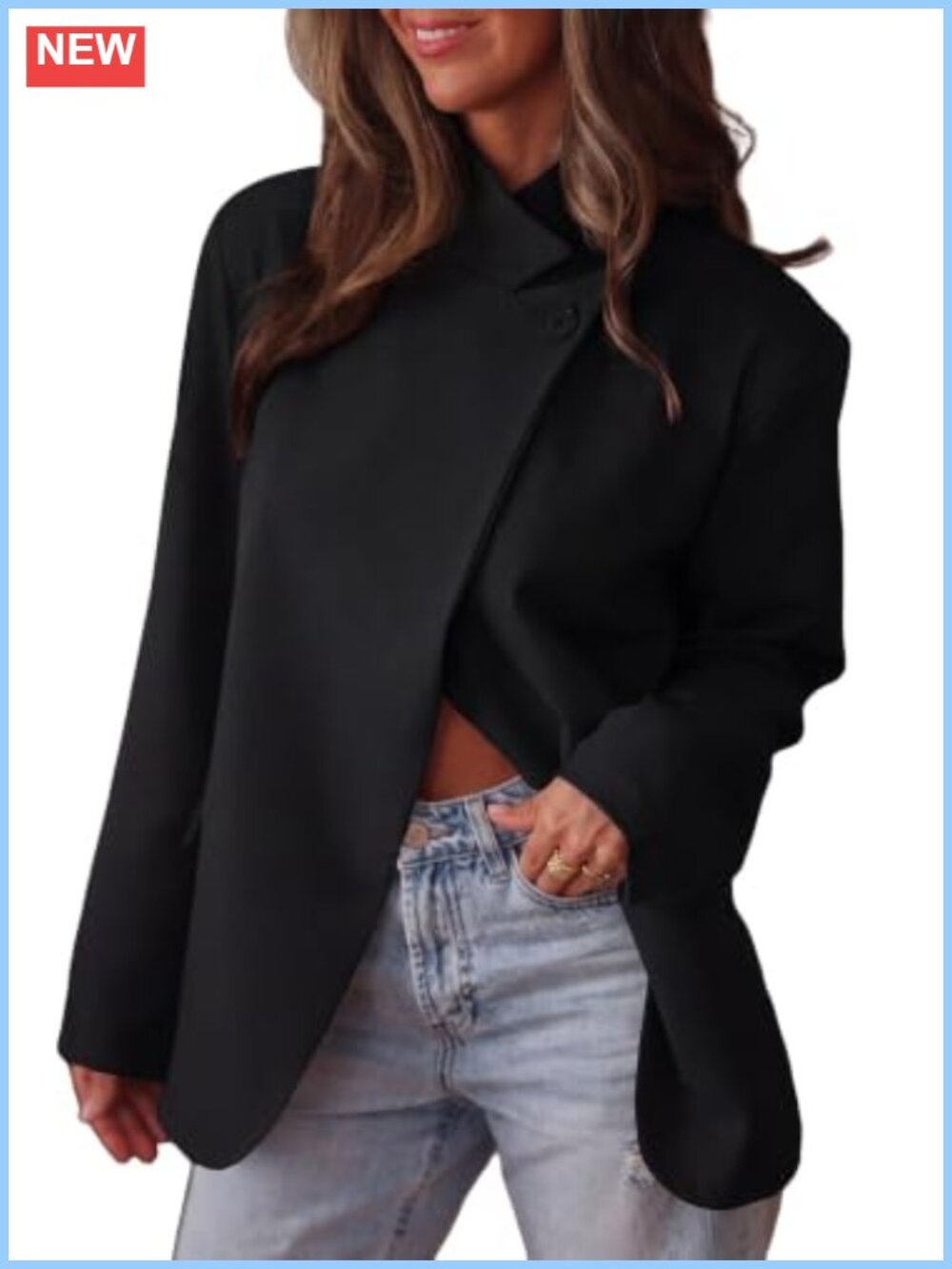 Open Front Blazer for Women Business Casual Long Sleeve Stand Collar Asymmetric